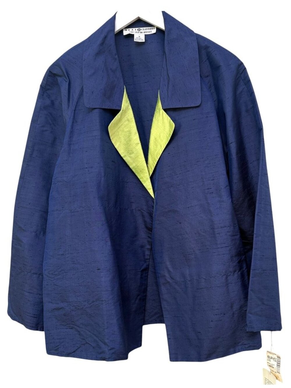 NWT Saks Fifth Avenue Real Clothes Silk Jacket Blue Lime Medium Open Front VTG